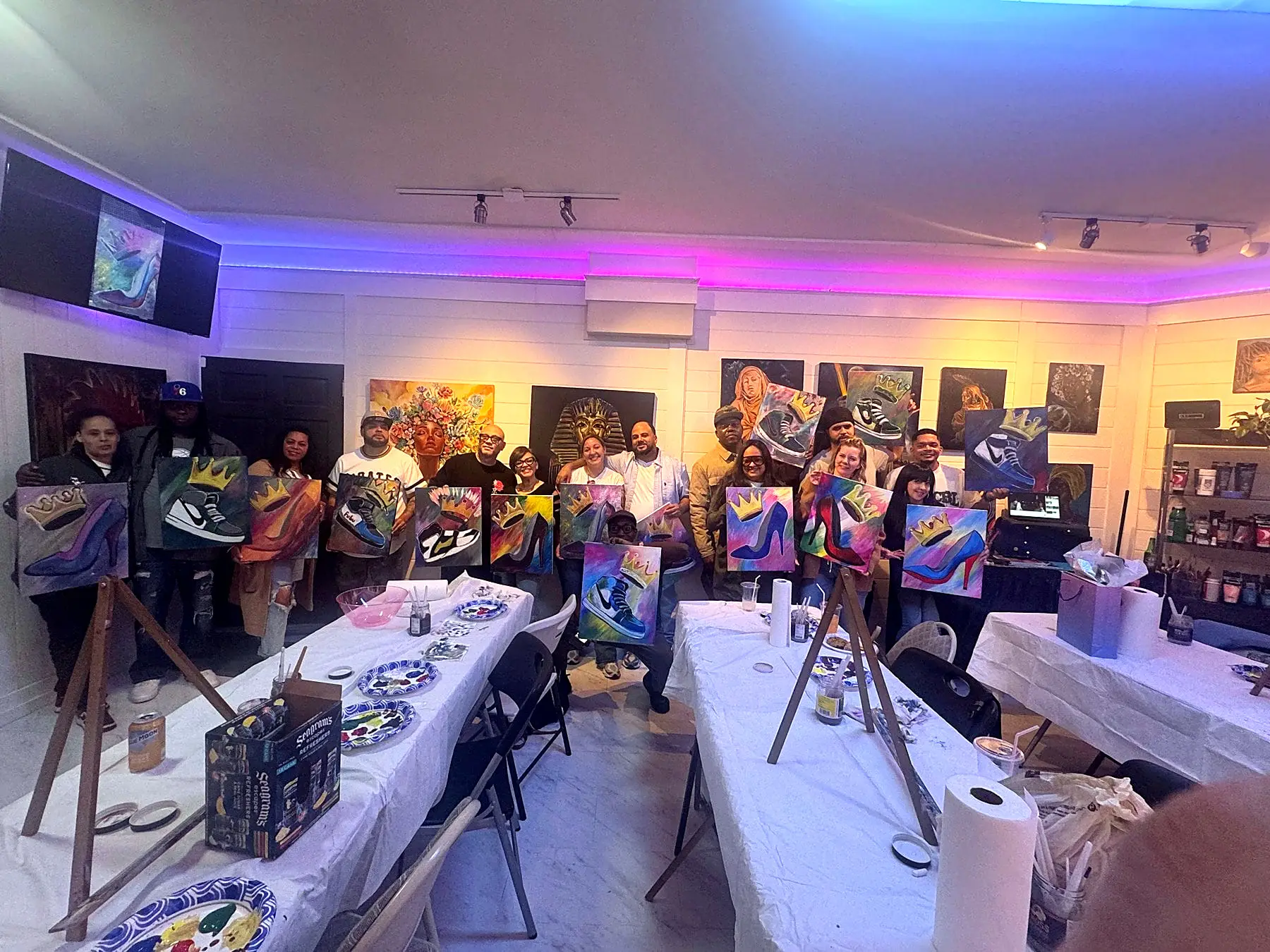 Studio paint night under purple lights