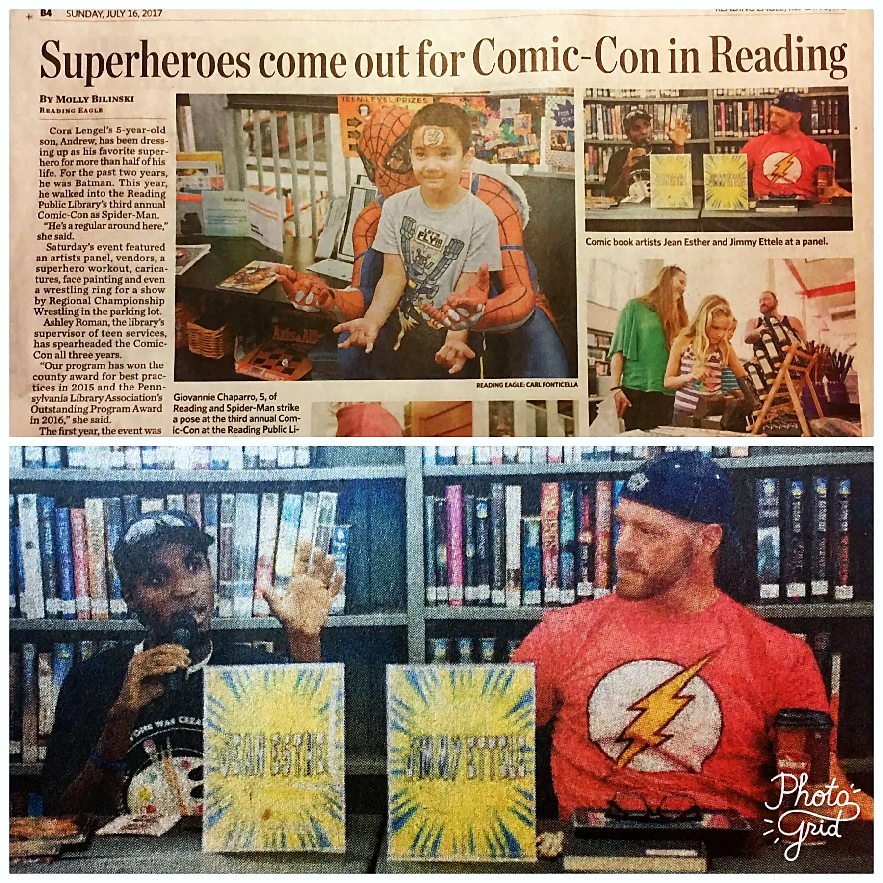 Newspaper story on superheroes at Comic-Con in Reading