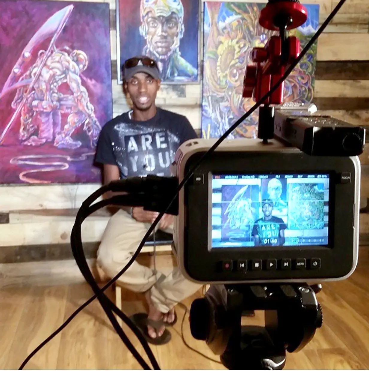 Jean Esther filming in the studio